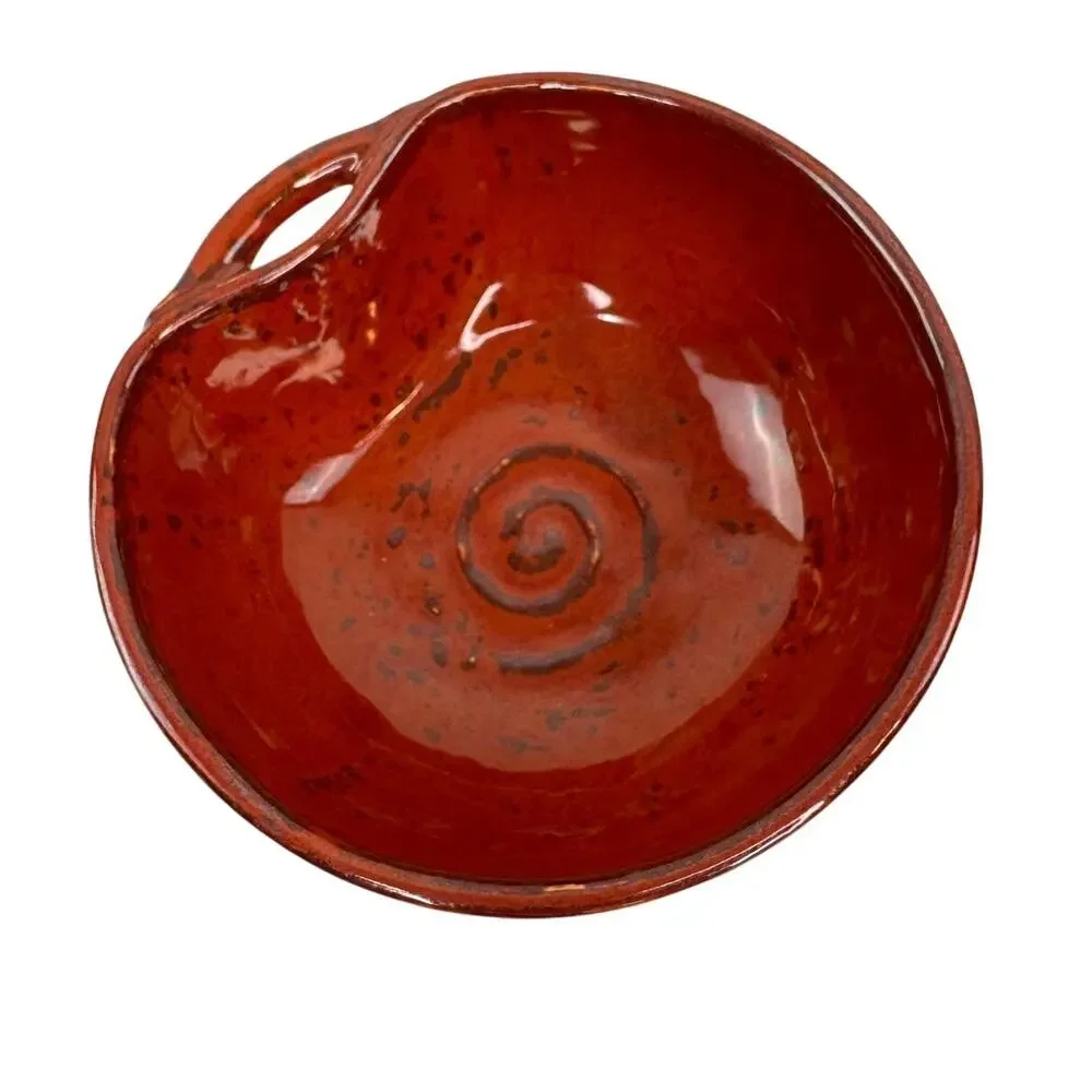 Pottery Barn Japan Mini Bowl Red Swirl Ceramic Round Handcrafted Small Bowl